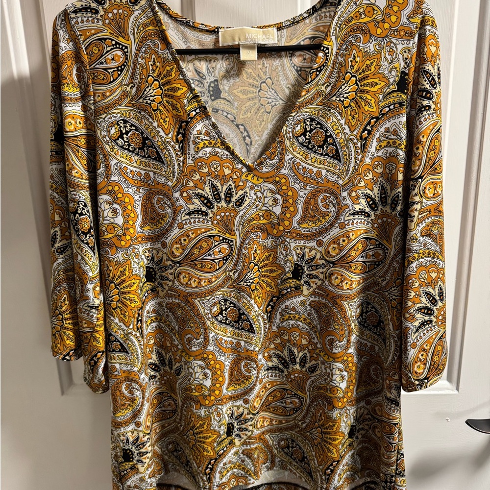 Michael Kors Gold Graphic Blouse Relaxed Fit
